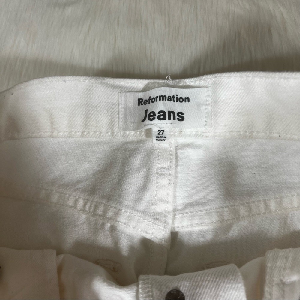 Reformation White Cynthia Straight Leg Mid Rise Denim Jeans size 27 embroidered - Picture 10 of 12